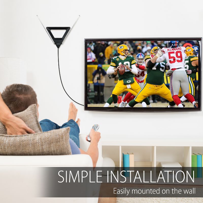 Fosmon Indoor Tabletop/Wall Mount Passive HDTV Antenna w/ Retractable Dipoles (Rabbit Ears) and 5FT/1.5m Coaxial Cable (US Version) - Black (25 Miles), 4 of 10
