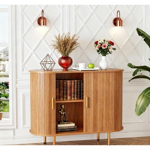 Fluted Side board, Buffet Cabinet, Tambour Sliding Doors Coffee Bar| TV Stand Power Outlet Media Console - 1 of 4