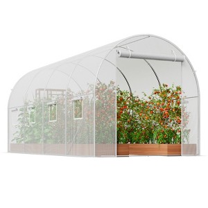 VEVOR Walk-in Tunnel Greenhouse, 14.6x6.4x6.3 ft Hoop House Greenhouse Tunnel with Galvanized Steel Frame, White PE Cover, 8 Windows - 1 of 4