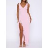 Women Sexy V Neck Sleeveless Ruffle Hem Bodycon Maxi Casual Backless High Slit Cocktail Party Dress - 2 of 4