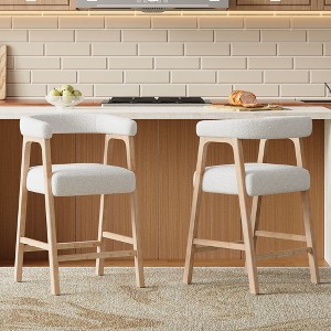 Christopher Knight Home Amara Modern Rubberwood Upholstered Counter Stools with Curved Backrest (Set of 2) - 1 of 4