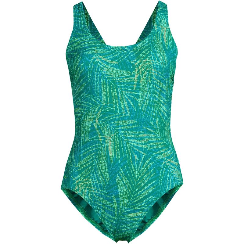 Lands' End Women's Chlorine Resistant Scoop Neck X-Back High Leg Soft Cup Tugless Sporty One Piece Swimsuit, 3 of 5