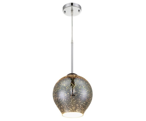 Spacey 1-Light 9" Mini Pendant with Silver Optic Space Glass Shade - Polished Chrome - Rogue D&#233;cor