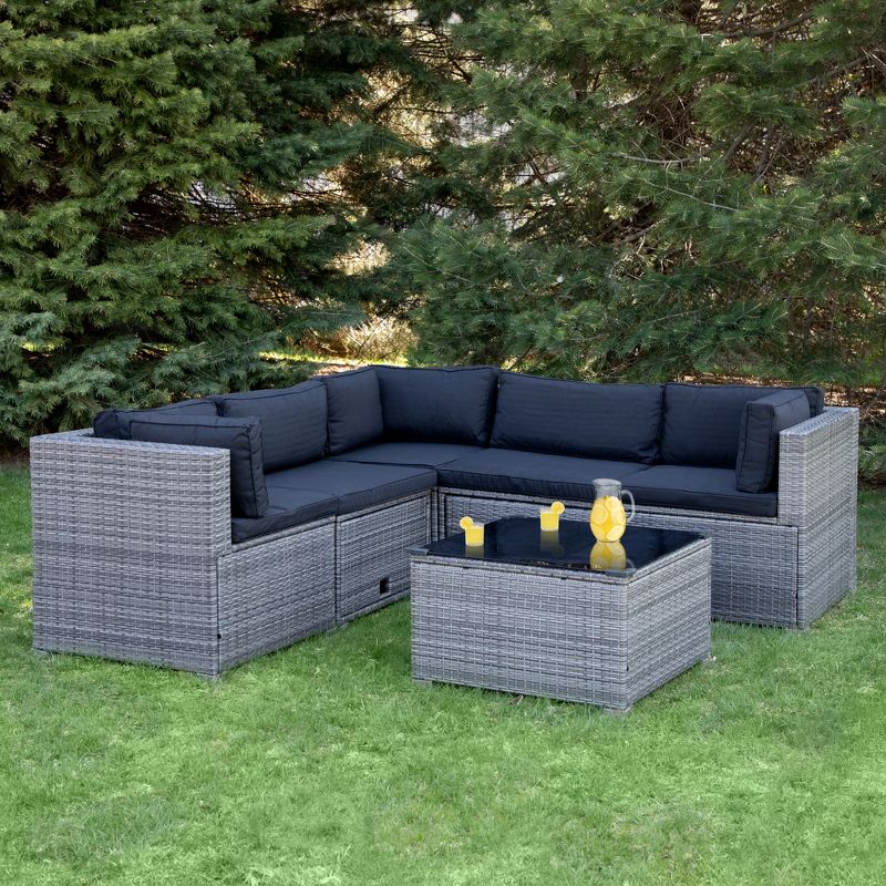 Northlight Taupe Outdoor Wicker Lounge Sectional Set with Coffee Table and Glass Top, 2 of 8