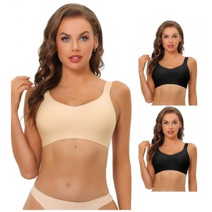 INSPIRE CHIC Women's No Show Smooth Comfort Adjustable Wide Straps Wireless Minimizers Bra 3 Packs - 1 of 4