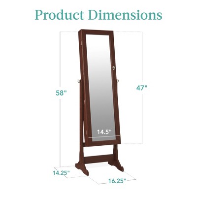 Walnut Freestanding Jewelry Armoire Cabinet with Full Length Mirror