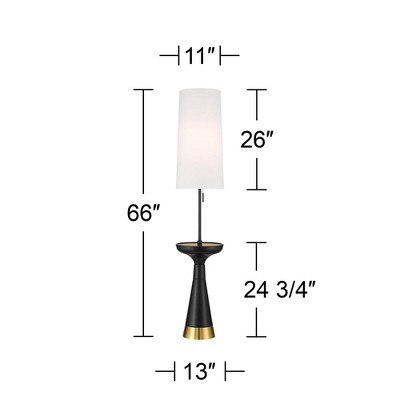 66" Black and Gold Polished Metal Floor Lamp with White Fabric Shade