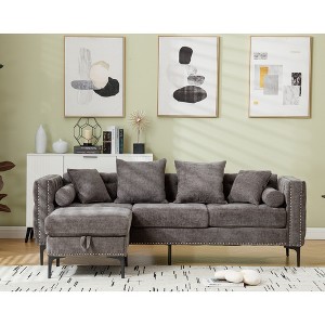 SeaCamel  L Shaped Sectional Sofa , Convertible Storage Ottoman,Chenille ,Square Arm, Modern Tufted Couch ,3 Seater, And Nailhead, Dark gray - 1 of 4