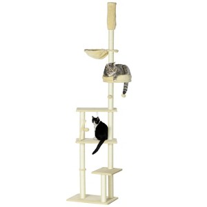 FURNIinspire Floor to Ceiling Cat Tree Adjustable Height, Cat Climbing Tower with Carpeted Platforms, Toy Balls, Beige, 21.25"*13.5"*98.5" - 1 of 4