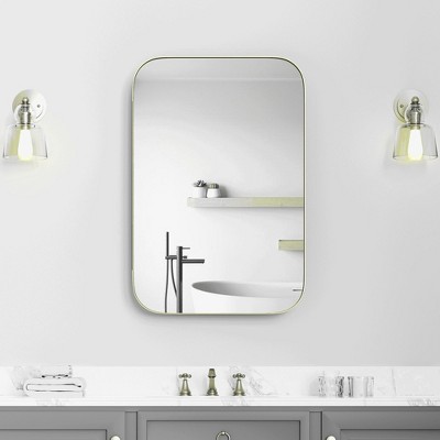 Lirago Framed Recessed Wall-mounted Bathroom Vanities Medicine Cabinet with Mirror with Shelves 36*24 Gold