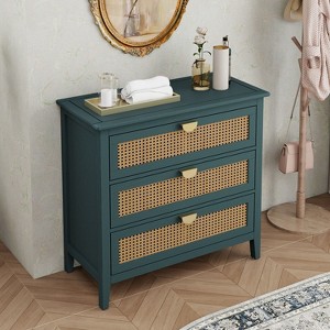 Okak Rustic 3-Drawer Bedroom Dressers with Natural Rattan,Chest of Drawers for Bedroom,Entryway Study,Wooden Dresser Chest - 1 of 4