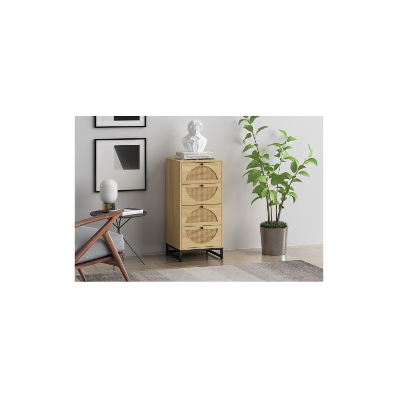 Arina Farmhouse Natural Rattan Vertical 4 drawers Dresser - Maison Boucle, 3 of 10