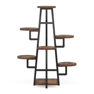Lirago 7-Tier Black Industrial Plant Stand, E1 Particle Board and Metal Frame, 11.02"x9.84"x43.3", Space-Saving Flower Rack for Indoor and Outdoor Use