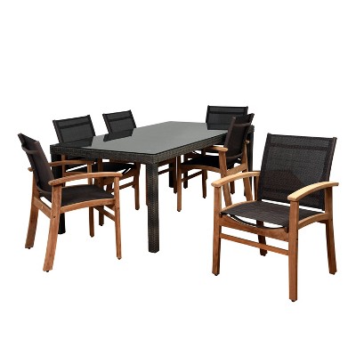Orford 7pc Wicker Patio Dining Set with Rectangular Table & Brown Chairs - Amazonia