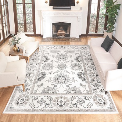 Ivory and Gray Tufted Synthetic 6' x 9' Area Rug