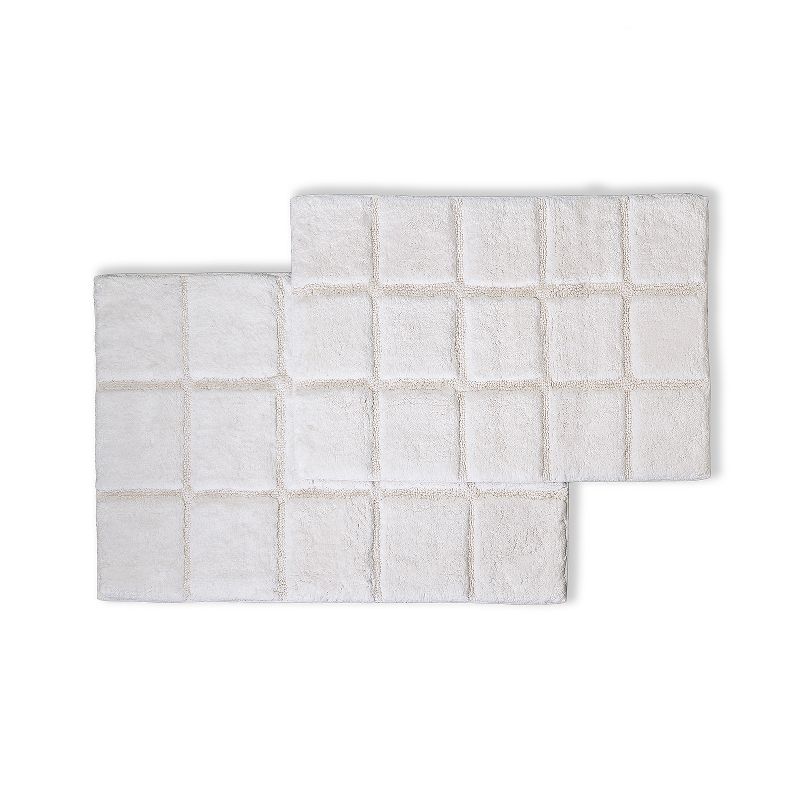 Plush and Absorbent Non-Slip Cotton Checkered 2-Piece Bath Rug Set by Blue Nile Mills, 1 of 6