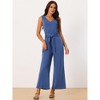 Seta T Women's Sleeveless Tie Waist Stretchy Long Pant Romper Jumpsuit - 2 of 4