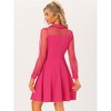 Allegra K Women's Sheer Mesh Panel Long Sleeve Fit and Flare Mini A-Line Dresses - 3 of 4