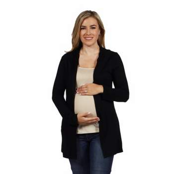 24seven Comfort Apparel Open Front Lightweight Hooded Maternity Cardigan