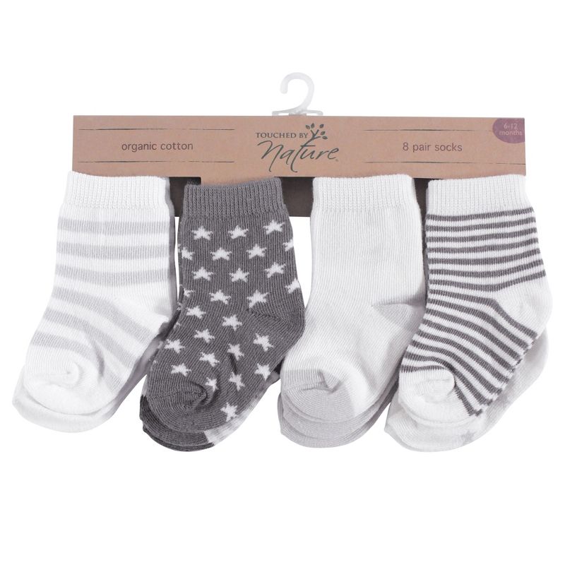 Touched by Nature Baby Unisex Organic Cotton Socks, Charcoal Stars, 2 of 3