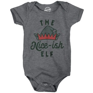 The Nice Ish Elf Baby Bodysuit Funny Good Behavior Xmas Elves Joke Jumper For Infants - Crazy Dog Baby Bodysuit - 1 of 4