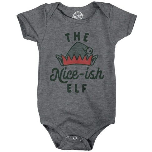 The Nice Ish Elf Baby Bodysuit Funny Good Behavior Xmas Elves Joke Jumper For Infants Crazy Dog Baby Bodysuit Dark Grey 6 Months
