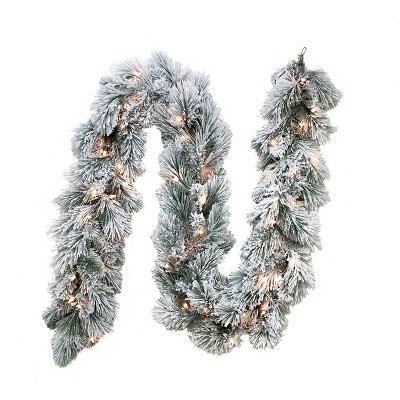 Kurt Adler 9-Foot Pre-Lit Clear Incandescent Flocked Garland