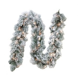 Kurt Adler 9-Foot Pre-Lit Clear Incandescent Flocked Garland - 1 of 4