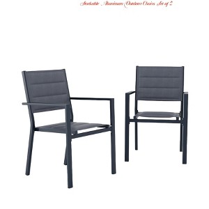 Garden Stackable Aluminum Outdoor Chairs Set of 2, Patio Dining Chairs w/ Armrests, Comfortable Metal Porch Furniture - 1 of 4