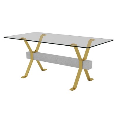 NicBex 71 Inch Rectangle Dining Table with Tempered Glass Tabletop and MDF Crossbars for 6 to 8,Living Meeting Room,Gold/Silver