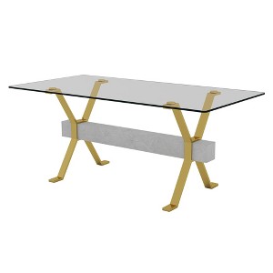 NicBex 71 Inch Rectangle Dining Table with Tempered Glass Tabletop and MDF Crossbars for 6 to 8,Living Meeting Room,Gold/Silver - 1 of 4