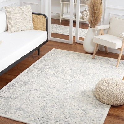 Grey and Ivory Floral Hand-Tufted Wool 8' x 10' Area Rug
