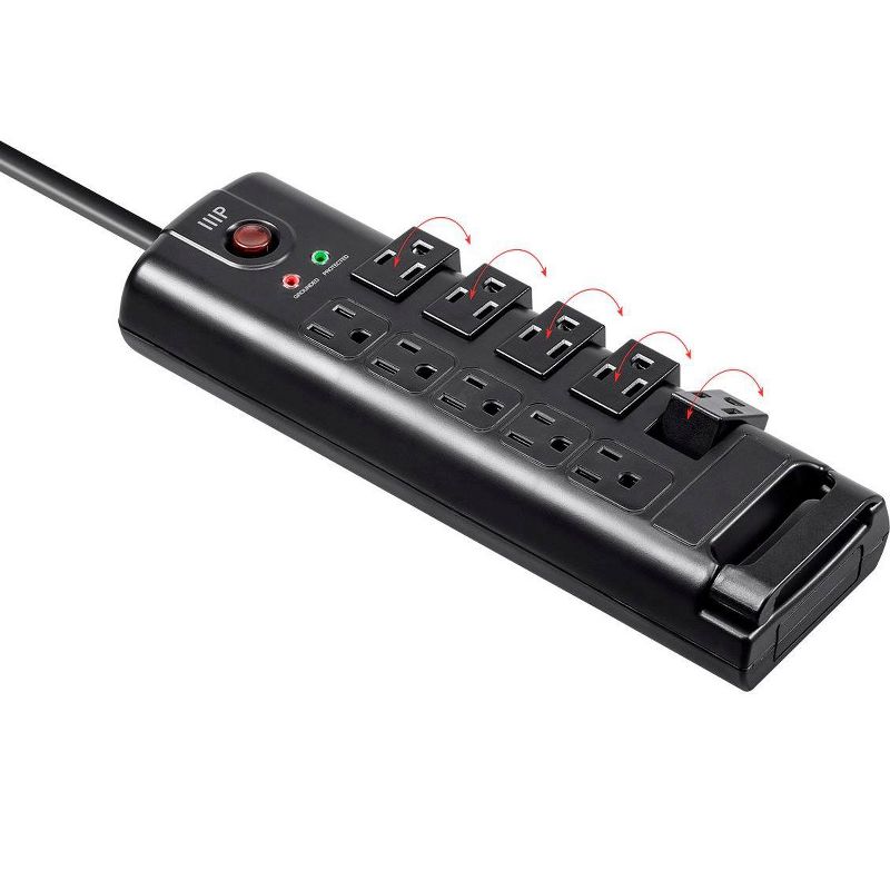 Monoprice 10 Outlet Rotating Surge Protector Power Block / Strip - 8 Feet - Black | 2880 Joules, Heavy Duty Cord, 2 of 6