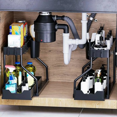 LunaLulinlk Under Sink Organizer, L-Shaped Sliding Cabinet Organizer