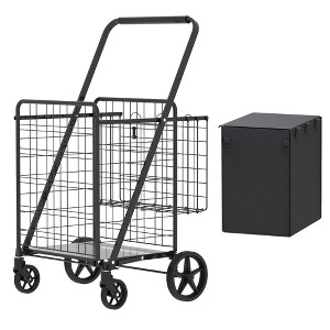KWPZQEB Extra Large Shopping Cart, Rolling Crate Handcart w/ Rolling Swivel Wheels & Double Basket, Foldable Utility Shopping Carts for Shop, Black - 1 of 4