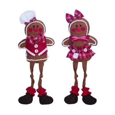 Transpac Fabric 22 in. Brown Christmas Plush Corduroy Gingerbread Shelf Sitter Set of 2