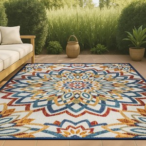 Flora Abstract Bold Mandala High-Low Indoor/Outdoor Area Rug - JONATHAN Y - 1 of 4
