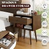 AMERLIFE Solid Wood End Table Set of 2 with Drawer & Open Cubby, Mid-Century Modern Nightstands for Bedroom & Living Room, Fully Assembled - 4 of 4