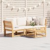 vidaXL 3 Piece Patio Lounge Set with Cushions - Solid Acacia Wood Furniture for Garden, Yard, Deck, Outdoor Area - Cream Cushions, Modular Design - 3 of 4
