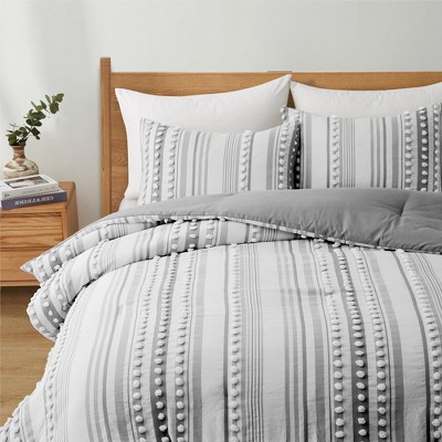 Printed Stripe Microfiber Comforter Set - All-Season Warmth, Twin