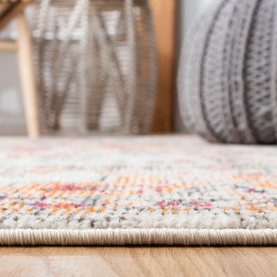 Beige and Orange Synthetic Hand-Knotted Round Rug