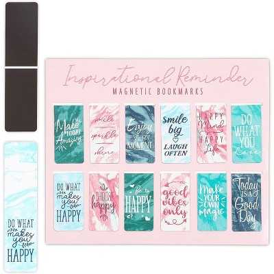 Paper Junkie 12-Pack Marble Inspirational Quotes Magnetic Bookmarks Page Clips, 6 Designs, 1.2 x 4.7 in