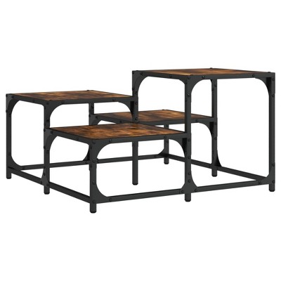 vidaXL Smoked Oak Coffee Table - Engineered Wood, Metal Frame, Square Centerpiece for Living Room, Adjustable Feet, Multi-Tier Design