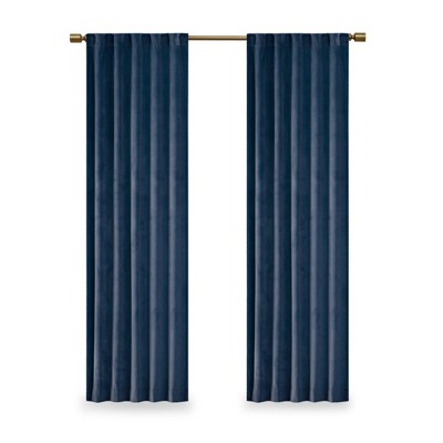 Dsvimoy Curtain Panel Room Darkening Metallic Printed Poly Velvet Rod Pocket Back Tab for Bedroom, Blue, 3.94"*9.45"*11.81"