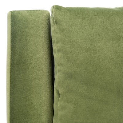 Olive Velvet and Natural Wood Mid-Century Arm Chair