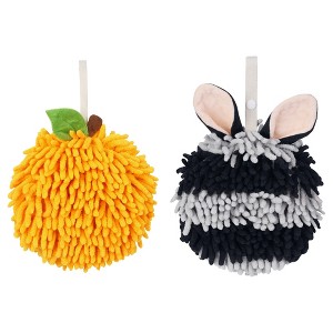 REGALWOVEN 2 Pcs Comfortable Soft Absorbent Chenille Ball Fuzzy Hand Towels - 1 of 4