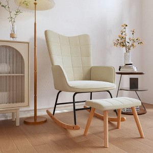 vidaXL Rocking Chair with a Stool Cream Fabric - 1 of 4