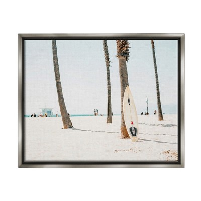 Stupell Industries Surfboard Leaning Tropical Palm Trees Framed Canvas