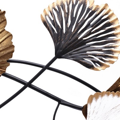 LuxenHome White, Black, and Gold Metal Ginkgo Leaves Wall Sculpture