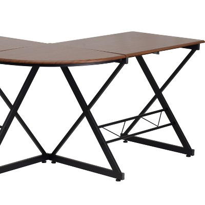 Teakwood Laminate L-Shape Computer Desk with Black X-Base